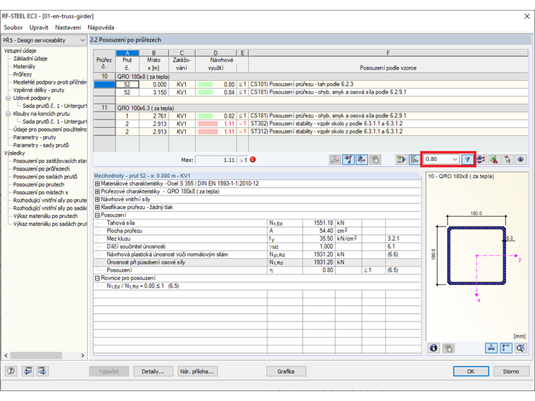 Filtr pro všechna posouzení větší než 0,8