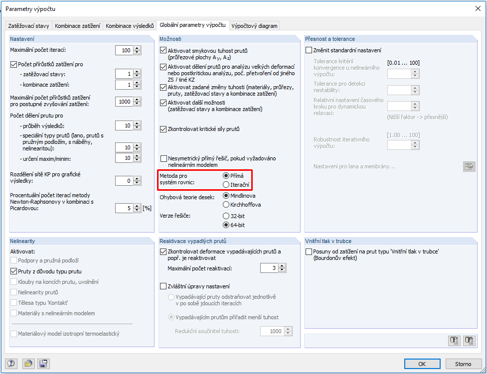 Gleichungslösermethode im Dialog "Berechnungsparameter"