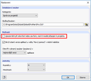 Dialog „Možnosti programu“ ve Správci projektů