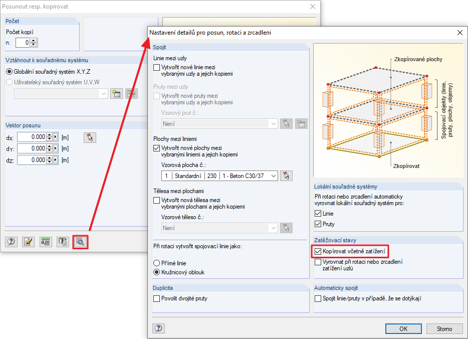 Nastavení detailů pro posun/rotaci/zrcadlení