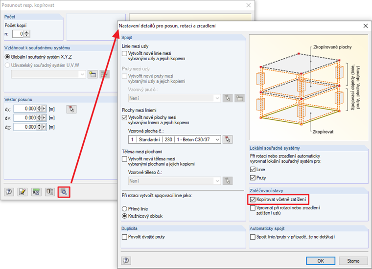 Nastavení detailů pro posun/rotaci/zrcadlení