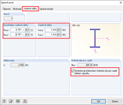 Dialog „Upravit prut“: Vzpěrné délky