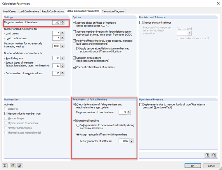 Dialog „Parametry výpočtu“ v programu RSTAB