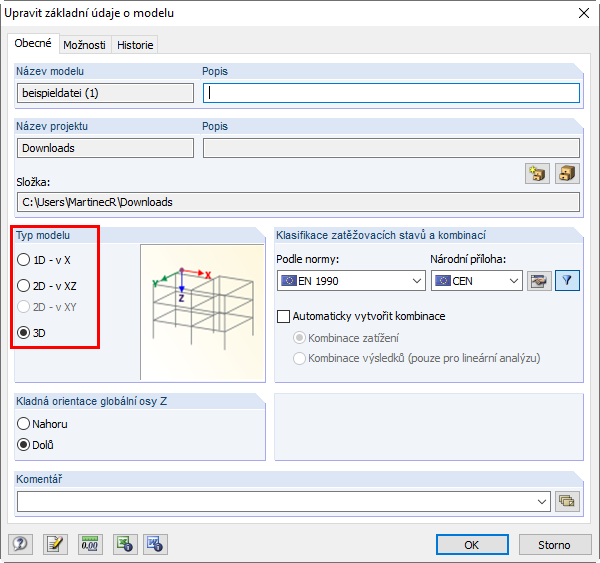 Nastavení 3D modelu