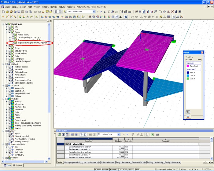Zobrazení tloušťky ploch