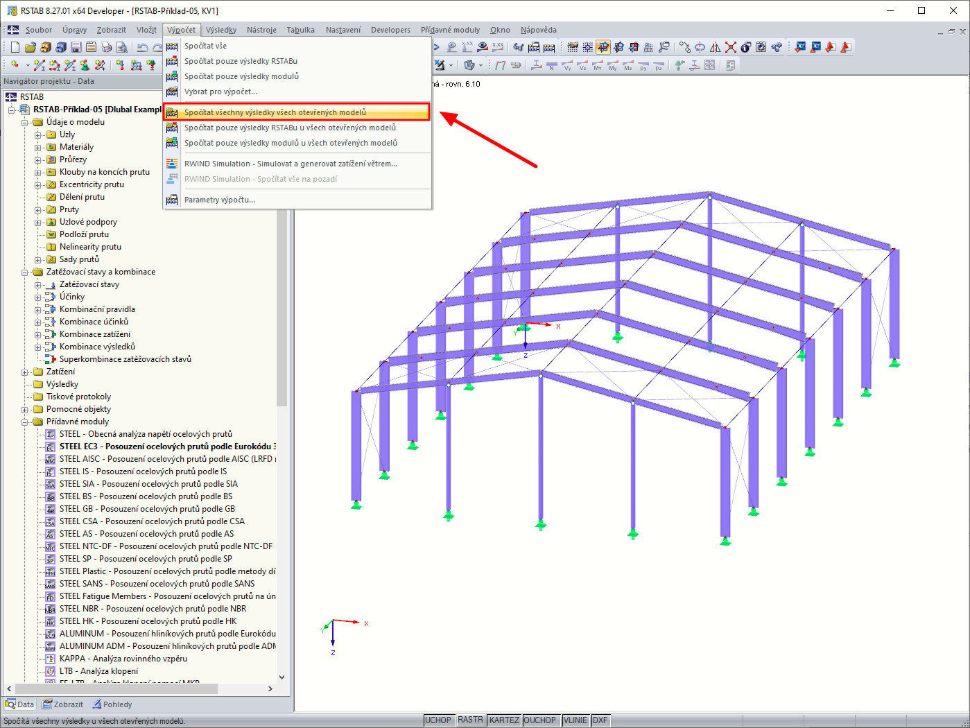 Možnost "Spočítat všechny výsledky všech otevřených modelů"