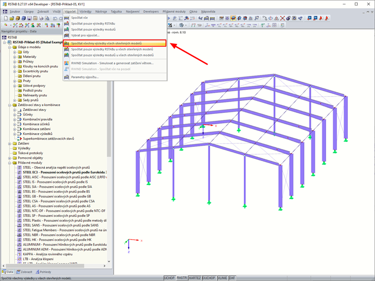 Možnost "Spočítat všechny výsledky všech otevřených modelů"