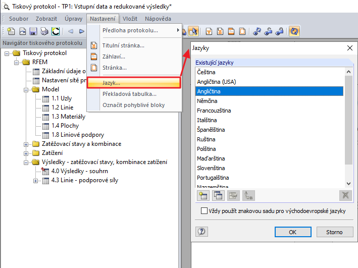 Výběr jazyka tiskového protokolu
