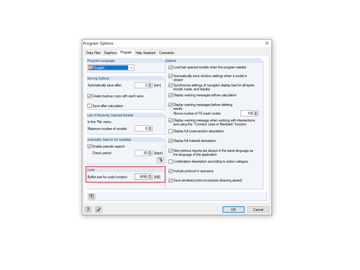 Velikost vyrovnávací paměti pro funkci Zpět