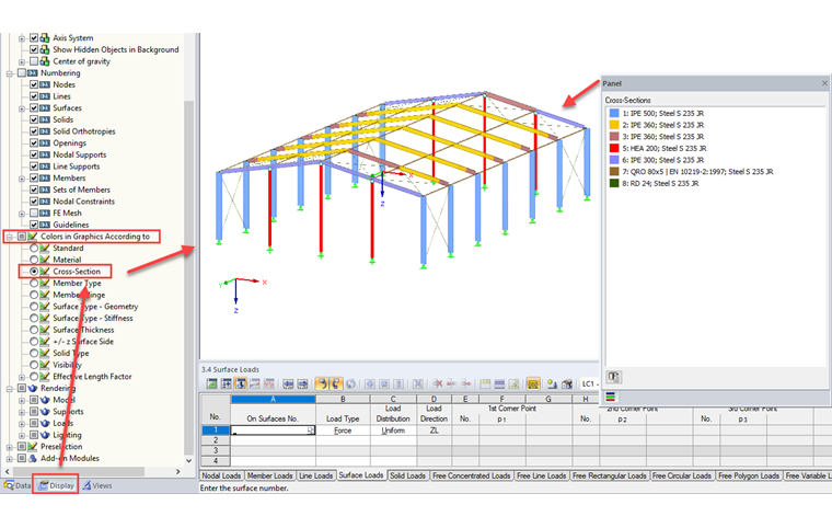 Panel s úplnými popisy průřezů