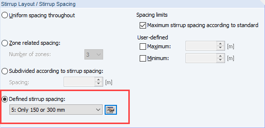 Výběr vzdálenosti třmínků
