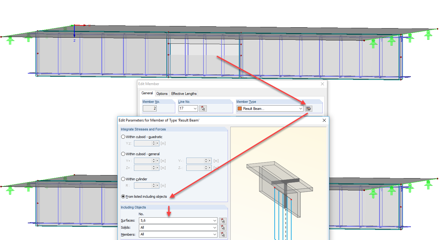 Definovat výsledkový prut nad celým otvorem