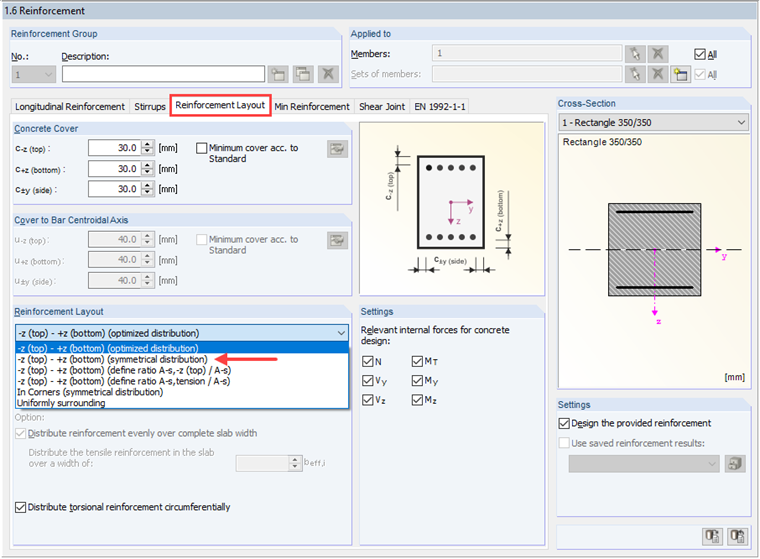 Zadání uspořádání výztuže