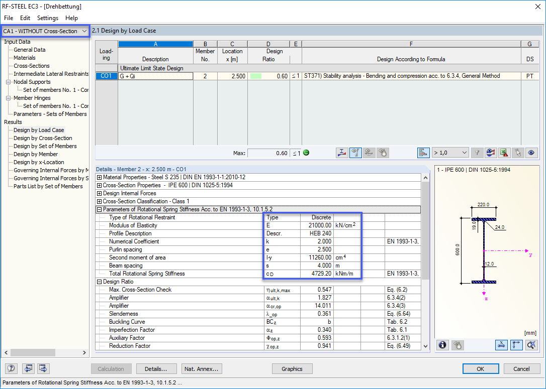 Rotační pružina bez zohlednění deformace řezu