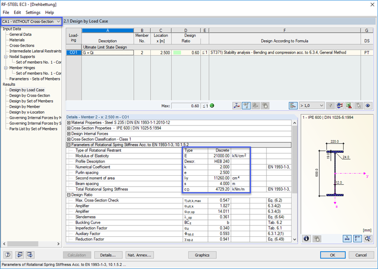 Rotační pružina bez zohlednění deformace řezu