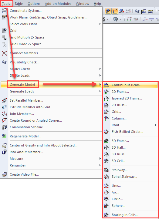 Generátor modelu v programu RSTAB