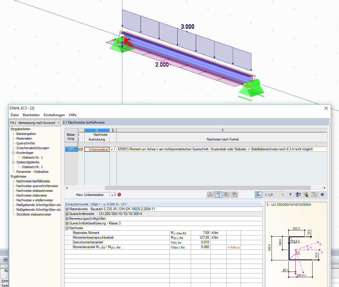 Upozornění při posouzení nesymetrického průřezu
