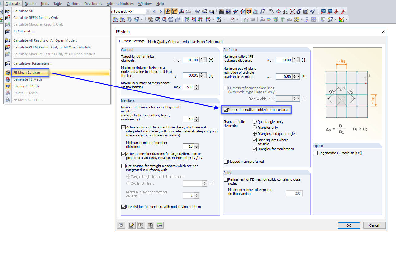 Možnost "Integrovat nevyužité objekty do ploch"
