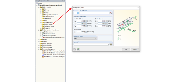 Zadání pružného podloží prutu