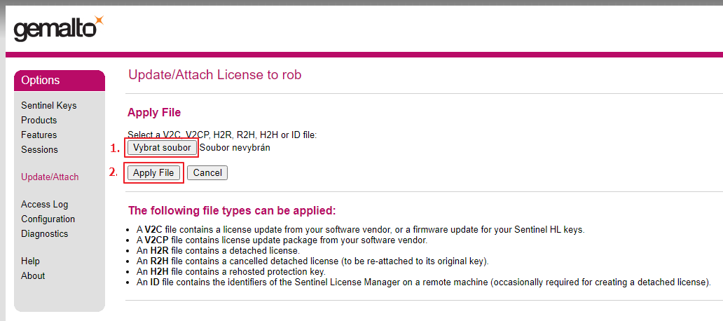 Nahrání aktualizace v ACC