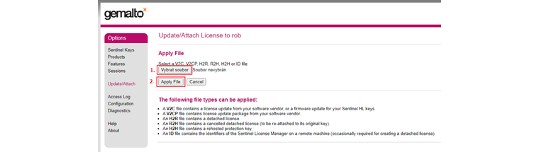 Nahrání aktualizace v ACC