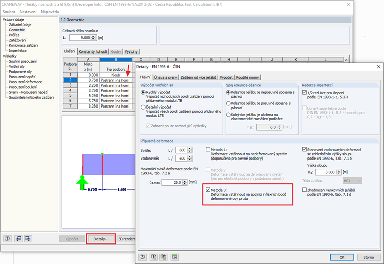 Nastavení detailů pro přípustnou deformaci