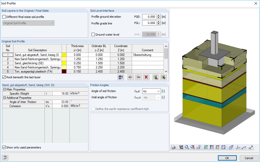 Vstupní dialog "Půdní profil" v modulu RF-/FOUNDATION Pro