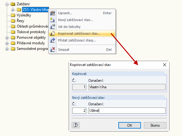 Kopírování zatěžovacího stavu