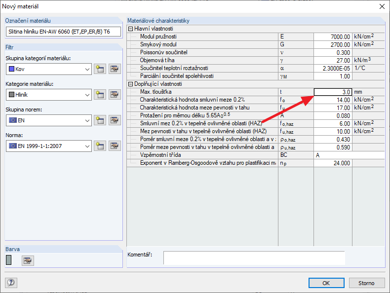 Úprava maximální tloušťky dílce materiálu