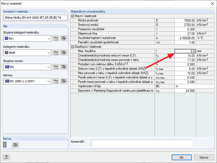 Úprava maximální tloušťky dílce materiálu