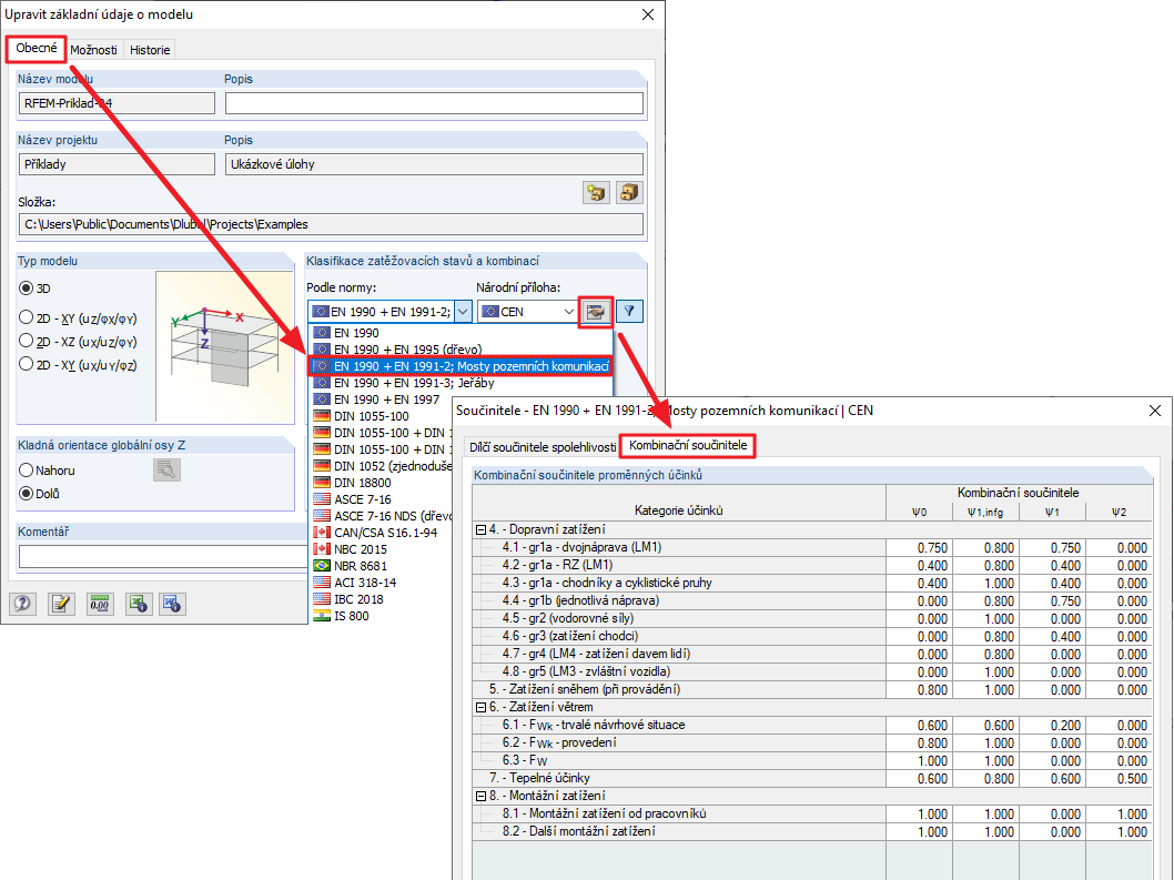Kombinační součinitele pro silniční mosty