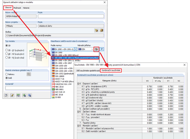 Kombinační součinitele pro silniční mosty