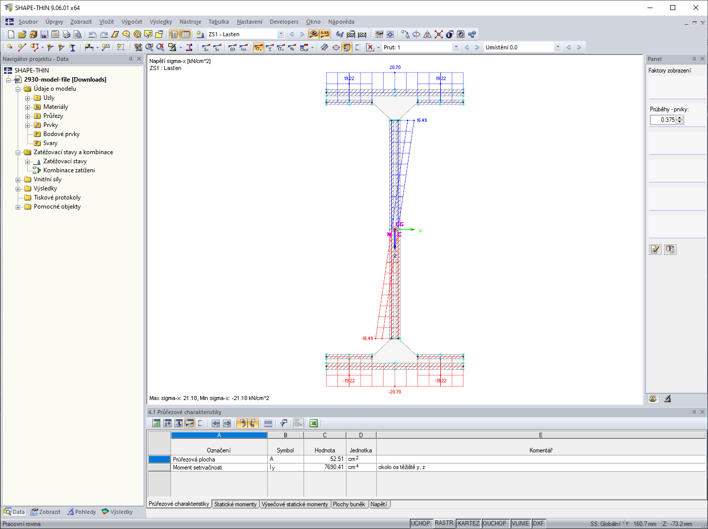 Výsledky v programu SHAPE-THIN