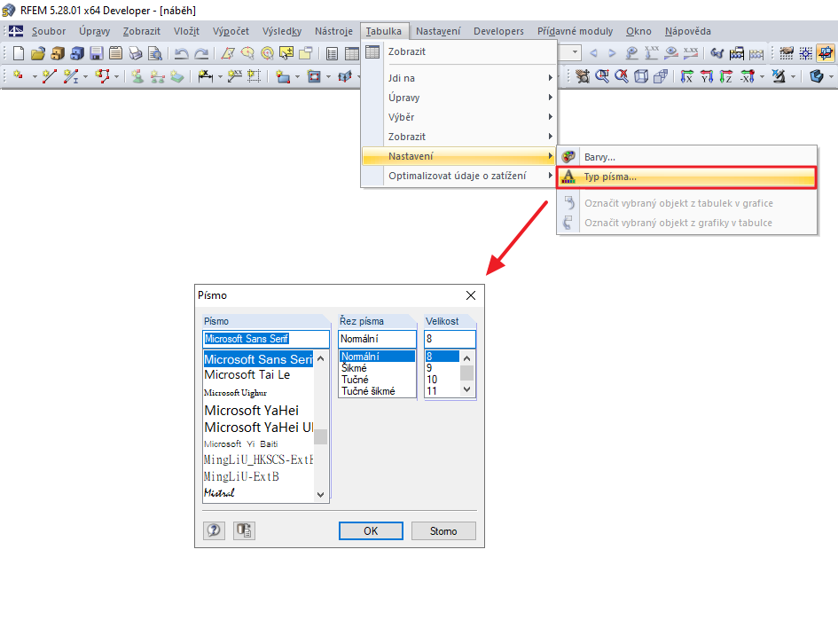 Velikost písma v tabulkách