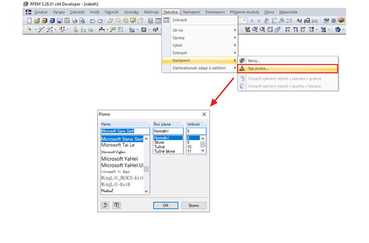 Velikost písma v tabulkách