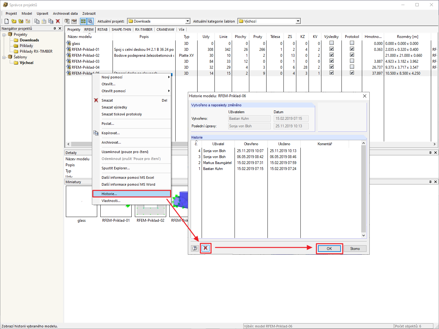Projektový manažer: Smazat historii
