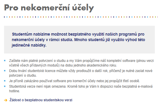 Podmínky studentské verze