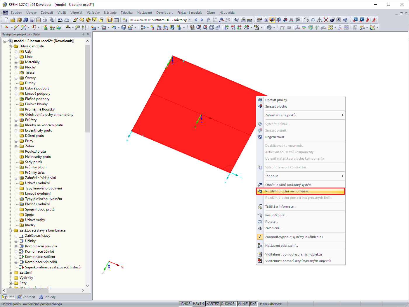 Funkce "Rozdělit plochu"