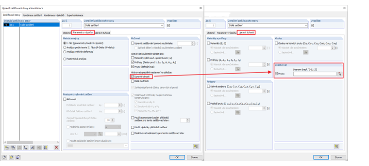 Deaktivace v programu RSTAB