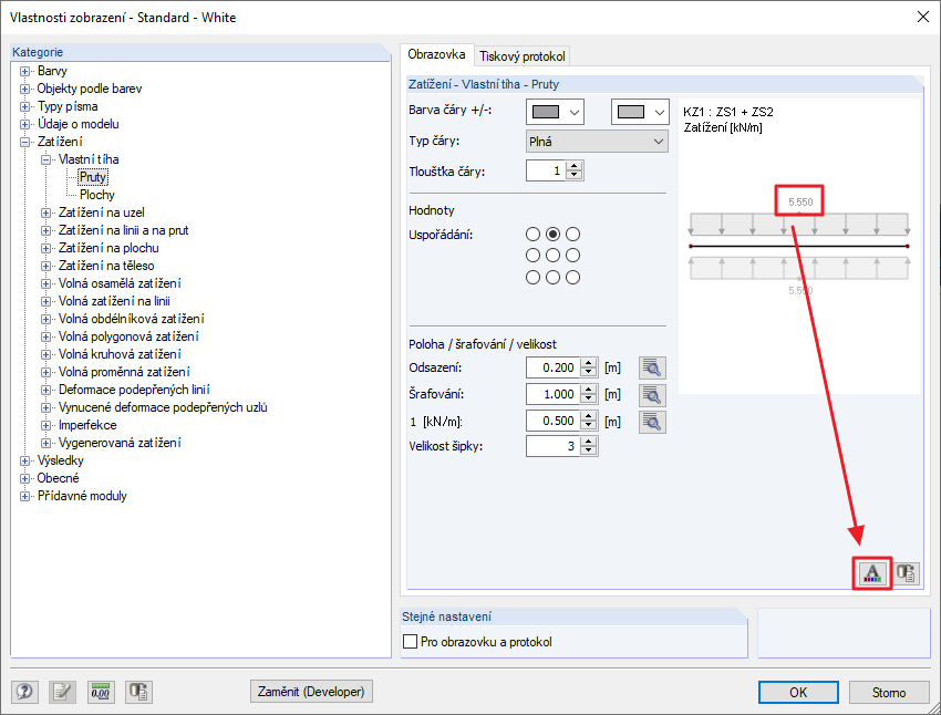 Nastavení zobrazení - změna velikosti písma (např. pro zatížení)