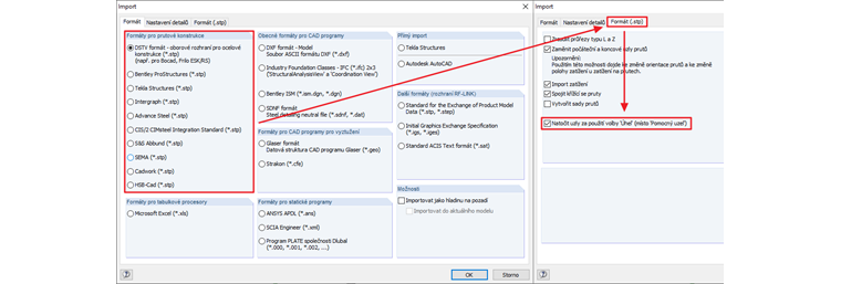 Nastavení detailů pro import DSTV