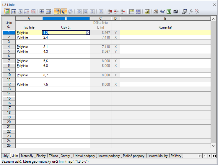 Prázdné řádky v okně tabulky
