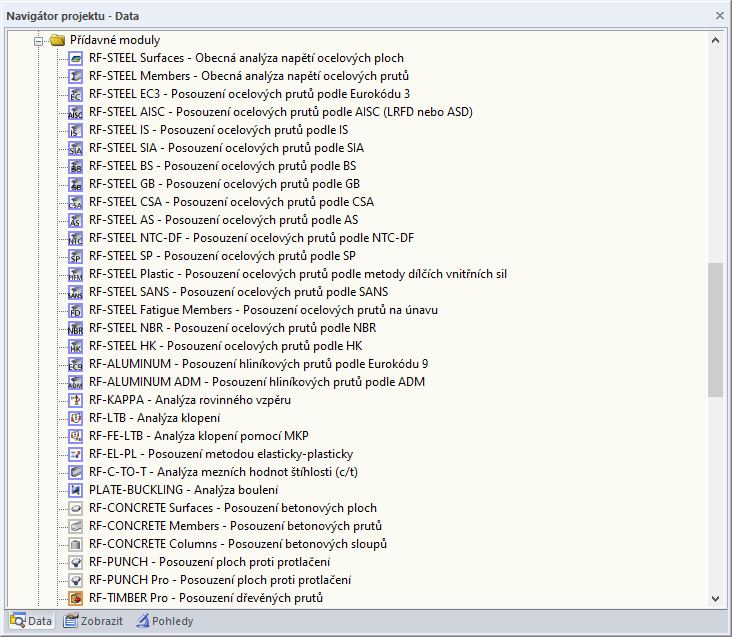 Navigátor projektu - Data