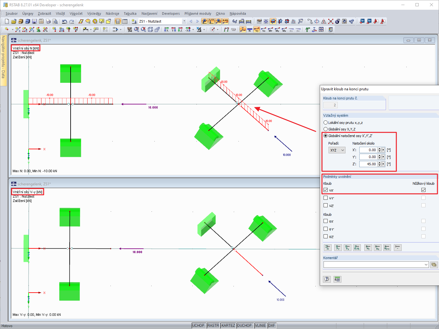 Natočený nůžkový kloub