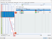 Úprava zatěžovacích stavů a kombinací: Výběr kombinací zatížení (1) a smazání (2)