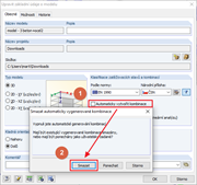 Upravit základní údaje modelu: Odškrtnout políčko "Automaticky vytvořit kombinace" (1) a smazat (2)