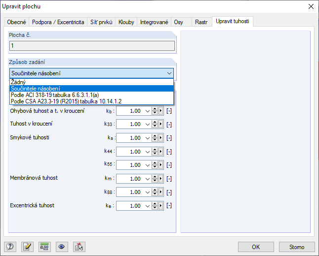 Upravit plochu - upravit tuhost