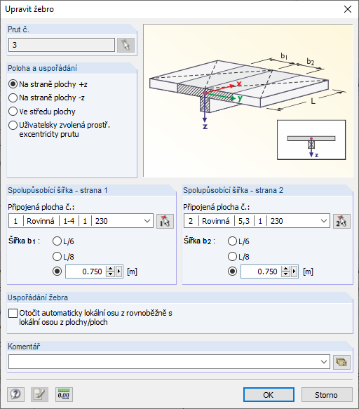 Zobrazení žebra v programu RFEM