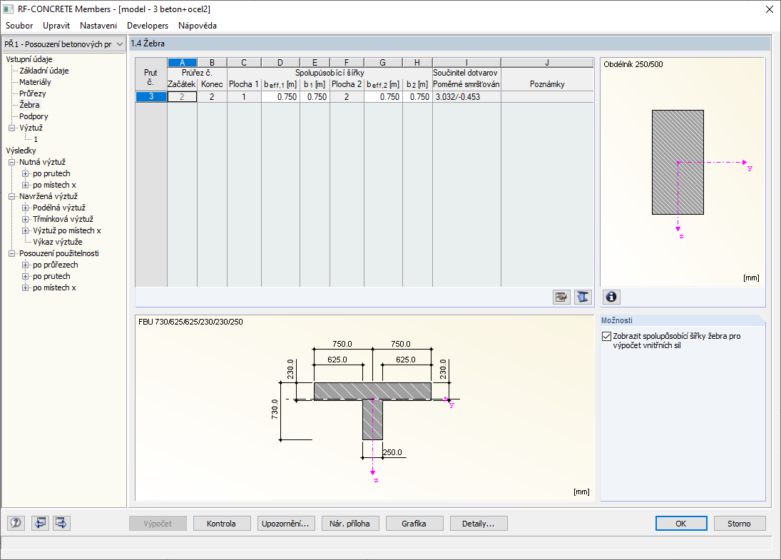 Zobrazení žebra v modulu RF-CONCRETE Members