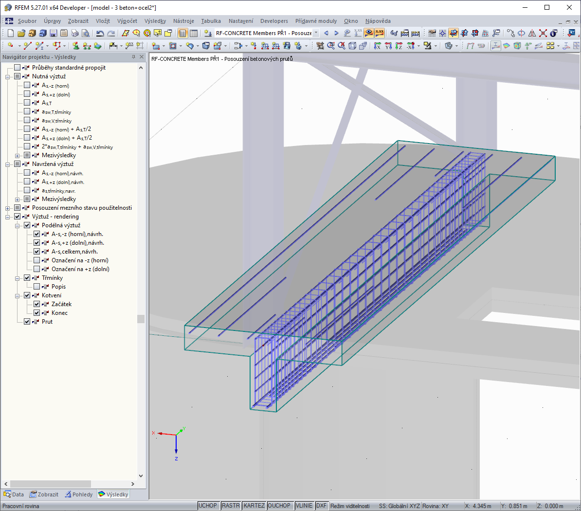 Zobrazení v poli Výztuž - Rendering